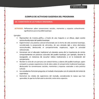 Actividad sugerida: LC02 - KAWÉSQAR - U1 - N°4: REFLEXIONAN SOBRE CONVENCIONES SOCIALES, MOMENTOS Y ESPACIOS CULTURALMENTE SIGNIFICATIVOS PARA EL PUEBLO KAWÉSQAR. Actividad sugerida: LC02 - KAWÉSQAR - U1 - N°4: REFLEXIONAN SOBRE CONVENCIONES SOCIALES, MOMENTOS Y ESPACIOS CULTURALMENTE SIGNIFICATIVOS PARA EL PUEBLO KAWÉSQAR.