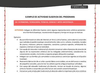 Actividad sugerida: LC02 - KAWÉSQAR - U3 - N°4: INDAGAN EN DIFERENTES FUENTES SOBRE ALGUNAS REPRESENTACIONES ARTÍSTICAS PRESENTES EN EL TERRITORIO KAWÉSQAR, RECONOCIENDO EL ESPACIO Y TIEMPO EN LAS QUE SE REALIZAN. Actividad sugerida: LC02 - KAWÉSQAR - U3 - N°4: INDAGAN EN DIFERENTES FUENTES SOBRE ALGUNAS REPRESENTACIONES ARTÍSTICAS PRESENTES EN EL TERRITORIO KAWÉSQAR, RECONOCIENDO EL ESPACIO Y TIEMPO EN LAS QUE SE REALIZAN.