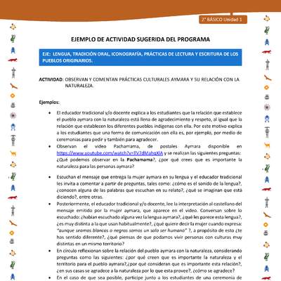 Actividad sugerida Nº 4- LC02 - INTERCULTURALIDAD-U1-ET - OBSERVAN Y COMENTAN PRÁCTICAS CULTURALES AYMARA Y SU RELACIÓN CON LA NATURALEZA. Actividad sugerida Nº 4- LC02 - INTERCULTURALIDAD-U1-ET - OBSERVAN Y COMENTAN PRÁCTICAS CULTURALES AYMARA Y SU RELACIÓN CON LA NATURALEZA.