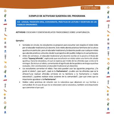 Actividad sugerida Nº 1- LC02 - INTERCULTURALIDAD-U1-LS - ESCUCHAN Y COMENTAN RELATOS TRADICIONALES SOBRE LA NATURALEZA Actividad sugerida Nº 1- LC02 - INTERCULTURALIDAD-U1-LS - ESCUCHAN Y COMENTAN RELATOS TRADICIONALES SOBRE LA NATURALEZA