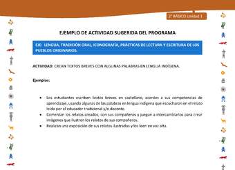 Actividad sugerida Nº 3- LC02 - INTERCULTURALIDAD-U1-LS - CREAN TEXTOS BREVES CON ALGUNAS PALABRAS EN LENGUA INDÍGENA. Actividad sugerida Nº 3- LC02 - INTERCULTURALIDAD-U1-LS - CREAN TEXTOS BREVES CON ALGUNAS PALABRAS EN LENGUA INDÍGENA.