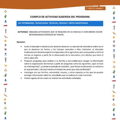 Actividad sugerida Nº 12- LC02- INTERCULTURALIDAD-U1-EP - INDAGAN ACTIVIDADES QUE SE REALIZAN EN SU FAMILIA O COMUNIDAD SEGÚN DETERMINADOS PERÍODOS DE TIEMPO. Actividad sugerida Nº 12- LC02- INTERCULTURALIDAD-U1-EP - INDAGAN ACTIVIDADES QUE SE REALIZAN EN SU FAMILIA O COMUNIDAD SEGÚN DETERMINADOS PERÍODOS DE TIEMPO.