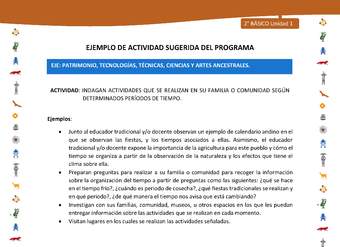 Actividad sugerida Nº 12- LC02- INTERCULTURALIDAD-U1-EP - INDAGAN ACTIVIDADES QUE SE REALIZAN EN SU FAMILIA O COMUNIDAD SEGÚN DETERMINADOS PERÍODOS DE TIEMPO. Actividad sugerida Nº 12- LC02- INTERCULTURALIDAD-U1-EP - INDAGAN ACTIVIDADES QUE SE REALIZAN EN SU FAMILIA O COMUNIDAD SEGÚN DETERMINADOS PERÍODOS DE TIEMPO.