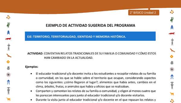 Actividad sugerida Nº 6- LC02 - INTERCULTURALIDAD-U2-ET - COMENTAN RELATOS TRADICIONALES DE SU FAMILIA O COMUNIDAD Y CÓMO ESTOS HAN CAMBIADO EN LA ACTUALIDAD. Actividad sugerida Nº 6- LC02 - INTERCULTURALIDAD-U2-ET - COMENTAN RELATOS TRADICIONALES DE SU FAMILIA O COMUNIDAD Y CÓMO ESTOS HAN CAMBIADO EN LA ACTUALIDAD.