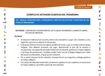 Actividad sugerida Nº 2- LC02 - INTERCULTURALIDAD-U3-LS -COMUNICAN INFORMACIÓN DE LOS PUEBLOS ORIGINARIOS USANDO PALABRAS EN LENGUA INDÍGENA. Actividad sugerida Nº 2- LC02 - INTERCULTURALIDAD-U3-LS -COMUNICAN INFORMACIÓN DE LOS PUEBLOS ORIGINARIOS USANDO PALABRAS EN LENGUA INDÍGENA.