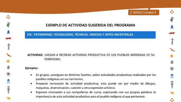 Actividad sugerida Nº 7- LC02 - INTERCULTURALIDAD-U4-EP - JUEGAN A RECREAR ACTIVIDAD PRODUCTIVA DE LOS PUEBLOS INDÍGENAS DE SU TERRITORIO. Actividad sugerida Nº 7- LC02 - INTERCULTURALIDAD-U4-EP - JUEGAN A RECREAR ACTIVIDAD PRODUCTIVA DE LOS PUEBLOS INDÍGENAS DE SU TERRITORIO.
