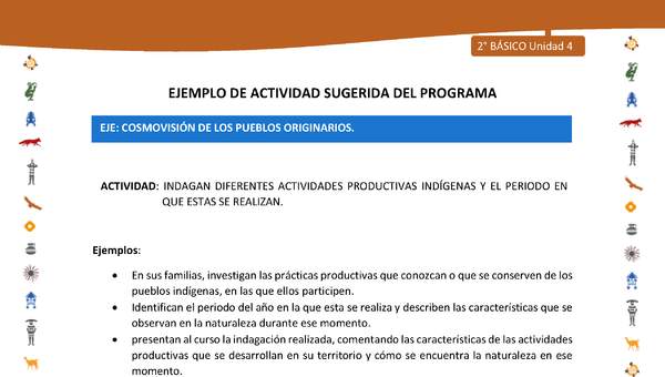 Actividad sugerida Nº 5- LC02 - INTERCULTURALIDAD-U4-ECO - INDAGAN DIFERENTES ACTIVIDADES PRODUCTIVAS INDÍGENAS Y EL PERIODO EN QUE ESTAS SE REALIZAN. Actividad sugerida Nº 5- LC02 - INTERCULTURALIDAD-U4-ECO - INDAGAN DIFERENTES ACTIVIDADES PRODUCTIVAS INDÍGENAS Y EL PERIODO EN QUE ESTAS SE REALIZAN.
