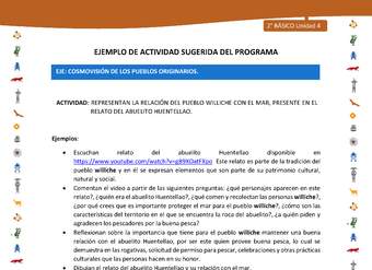 Actividad sugerida Nº 4- LC02 - INTERCULTURALIDAD-U4-ECO - REPRESENTAN LA RELACIÓN DEL PUEBLO WILLICHE CON EL MAR, PRESENTE EN EL RELATO DEL ABUELITO HUENTELLAO. Actividad sugerida Nº 4- LC02 - INTERCULTURALIDAD-U4-ECO - REPRESENTAN LA RELACIÓN DEL PUEBLO WILLICHE CON EL MAR, PRESENTE EN EL RELATO DEL ABUELITO HUENTELLAO.