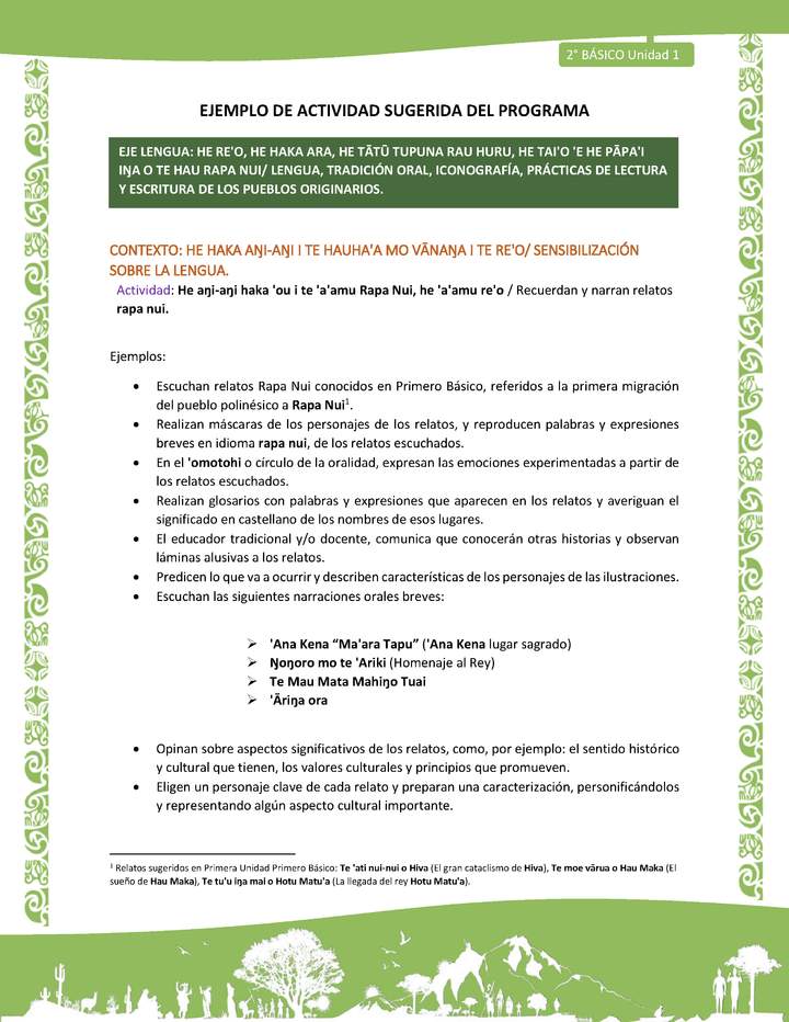Actividad sugerida LC02 - Rapa Nui - U1 - N°01: Recuerdan y narran relatos rapa nui. Actividad sugerida LC02 - Rapa Nui - U1 - N°01: Recuerdan y narran relatos rapa nui.