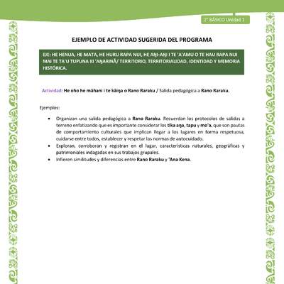 Actividad sugerida LC02 - Rapa Nui - U1 - N°16: Salida pedagógica a Rano Raraku. Actividad sugerida LC02 - Rapa Nui - U1 - N°16: Salida pedagógica a Rano Raraku.