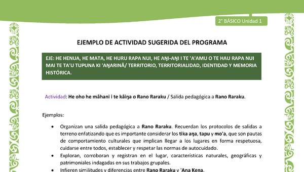 Actividad sugerida LC02 - Rapa Nui - U1 - N°16: Salida pedagógica a Rano Raraku. Actividad sugerida LC02 - Rapa Nui - U1 - N°16: Salida pedagógica a Rano Raraku.