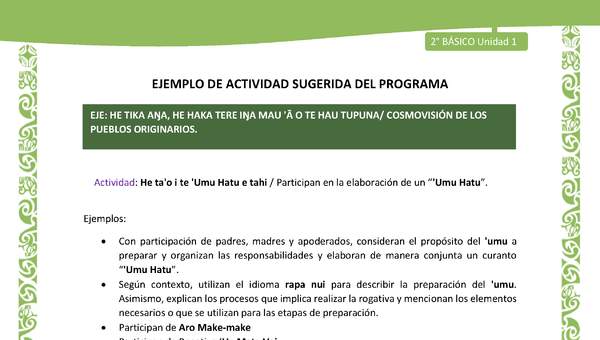 Actividad sugerida LC02 - Rapa Nui - U1 - N°19: Participan en la elaboración de un “'Umu Hatu”. Actividad sugerida LC02 - Rapa Nui - U1 - N°19: Participan en la elaboración de un “'Umu Hatu”.