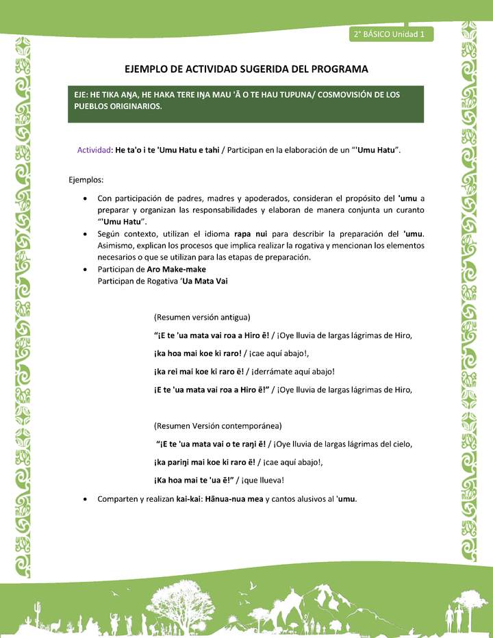 Actividad sugerida LC02 - Rapa Nui - U1 - N°19: Participan en la elaboración de un “'Umu Hatu”. Actividad sugerida LC02 - Rapa Nui - U1 - N°19: Participan en la elaboración de un “'Umu Hatu”.