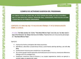 Actividad sugerida LC02 - Rapa Nui - U1 - N°02: Representan con máscaras los personajes de “'Ana Kena Ma'ara Tapu”. Actividad sugerida LC02 - Rapa Nui - U1 - N°02: Representan con máscaras los personajes de “'Ana Kena Ma'ara Tapu”.