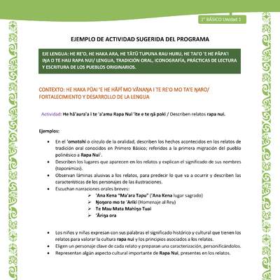 Actividad sugerida LC02 - Rapa Nui - U1 - N°07: Describen relatos rapa nui. Actividad sugerida LC02 - Rapa Nui - U1 - N°07: Describen relatos rapa nui.