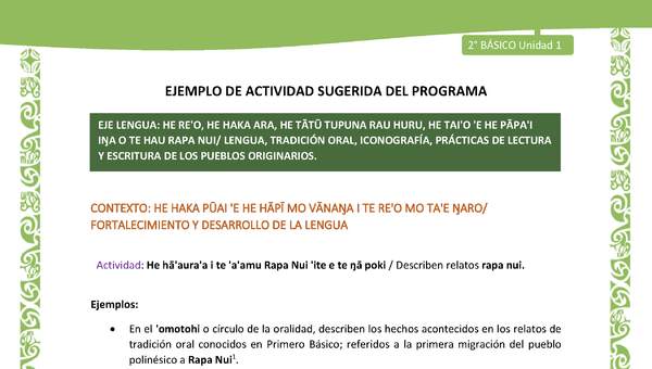 Actividad sugerida LC02 - Rapa Nui - U1 - N°07: Describen relatos rapa nui. Actividad sugerida LC02 - Rapa Nui - U1 - N°07: Describen relatos rapa nui.