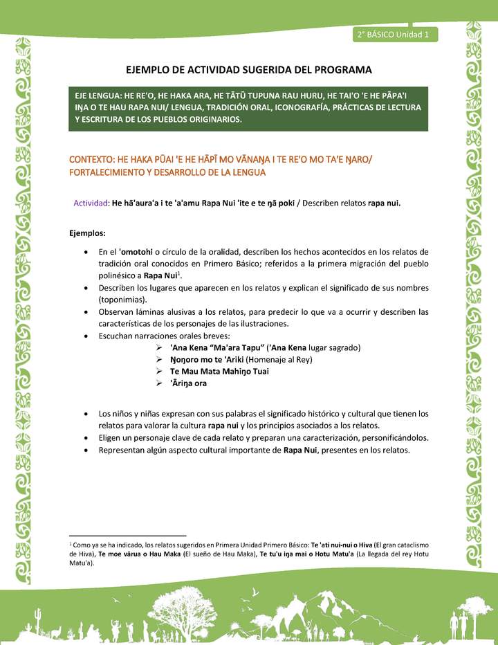 Actividad sugerida LC02 - Rapa Nui - U1 - N°07: Describen relatos rapa nui. Actividad sugerida LC02 - Rapa Nui - U1 - N°07: Describen relatos rapa nui.