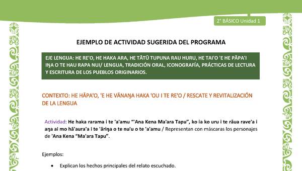 Actividad sugerida LC02 - Rapa Nui - U1 - N°05: Representan con máscaras los personajes de 'Ana Kena “Ma'ara Tapu”. Actividad sugerida LC02 - Rapa Nui - U1 - N°05: Representan con máscaras los personajes de 'Ana Kena “Ma'ara Tapu”.