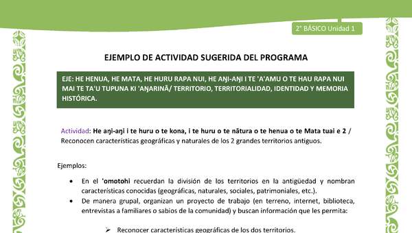 Actividad sugerida LC02 - Rapa Nui - U1 - N°14: Reconocen características geográficas y naturales de los 2 grandes territorios antiguos. Actividad sugerida LC02 - Rapa Nui - U1 - N°14: Reconocen características geográficas y naturales de los 2 grandes territorios antiguos.