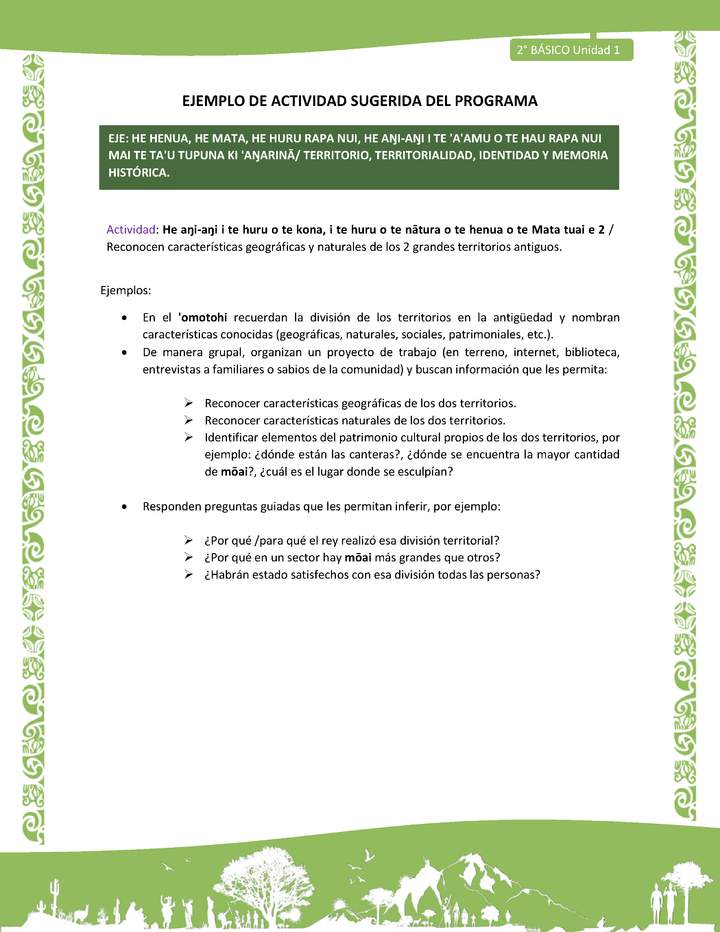 Actividad sugerida LC02 - Rapa Nui - U1 - N°14: Reconocen características geográficas y naturales de los 2 grandes territorios antiguos. Actividad sugerida LC02 - Rapa Nui - U1 - N°14: Reconocen características geográficas y naturales de los 2 grandes territorios antiguos.