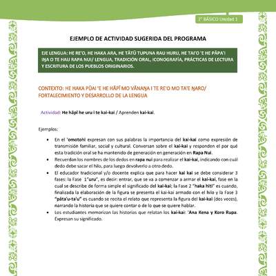 Actividad sugerida LC02 - Rapa Nui - U1 - N°09: Aprenden kai-kai. Actividad sugerida LC02 - Rapa Nui - U1 - N°09: Aprenden kai-kai.