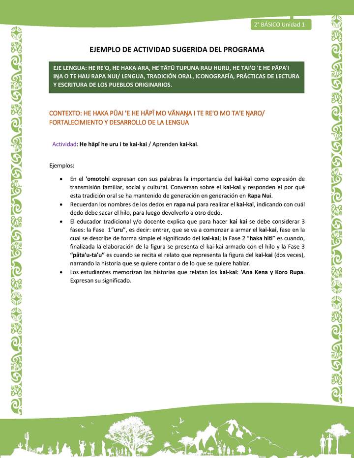 Actividad sugerida LC02 - Rapa Nui - U1 - N°09: Aprenden kai-kai. Actividad sugerida LC02 - Rapa Nui - U1 - N°09: Aprenden kai-kai.