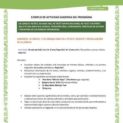 Actividad sugerida LC02 - Rapa Nui - U1 - N°04: Recuerdan y narran relatos rapa nui. Actividad sugerida LC02 - Rapa Nui - U1 - N°04: Recuerdan y narran relatos rapa nui.