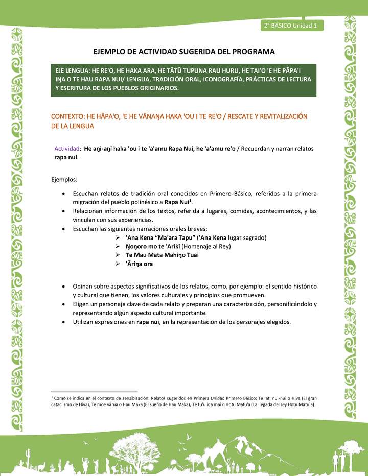 Actividad sugerida LC02 - Rapa Nui - U1 - N°04: Recuerdan y narran relatos rapa nui. Actividad sugerida LC02 - Rapa Nui - U1 - N°04: Recuerdan y narran relatos rapa nui.