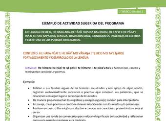 Actividad sugerida LC02 - Rapa Nui - U1 - N°10: Memorizan, cantan y representan canciones y poemas. Actividad sugerida LC02 - Rapa Nui - U1 - N°10: Memorizan, cantan y representan canciones y poemas.