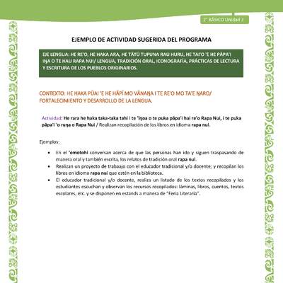 Actividad sugerida LC02 - Rapa Nui - U2 - N°12: Realizan recopilación de los libros en idioma rapa nui. Actividad sugerida LC02 - Rapa Nui - U2 - N°12: Realizan recopilación de los libros en idioma rapa nui.