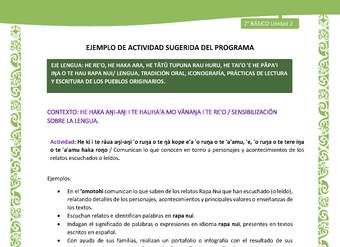 Actividad sugerida LC02 - Rapa Nui - U2 - N°01: Comunican lo que conocen en torno a personajes y acontecimientos de los relatos escuchados o leídos. Actividad sugerida LC02 - Rapa Nui - U2 - N°01: Comunican lo que conocen en torno a personajes y acontecimientos de los relatos escuchados o leídos.