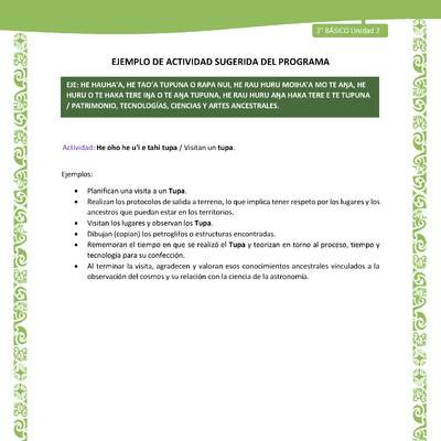 Actividad sugerida LC02 - Rapa Nui - U2 - N°34: Visitan un tupa. Actividad sugerida LC02 - Rapa Nui - U2 - N°34: Visitan un tupa.