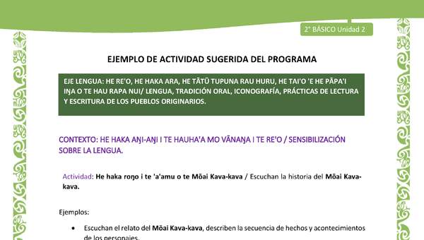 Actividad sugerida LC02 - Rapa Nui - U2 - N°04: Escuchan la historia del Mōai Kavakava. Actividad sugerida LC02 - Rapa Nui - U2 - N°04: Escuchan la historia del Mōai Kavakava.