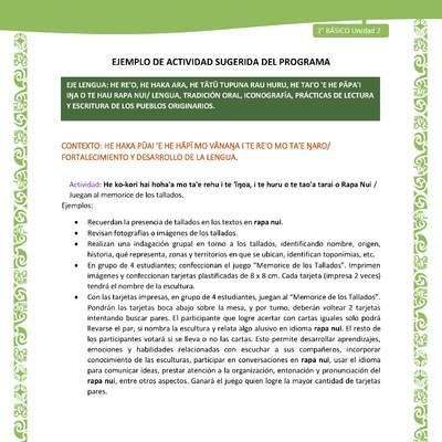 Actividad sugerida LC02 - Rapa Nui - U2 - N°16: Juegan al memorice de los tallados. Actividad sugerida LC02 - Rapa Nui - U2 - N°16: Juegan al memorice de los tallados.