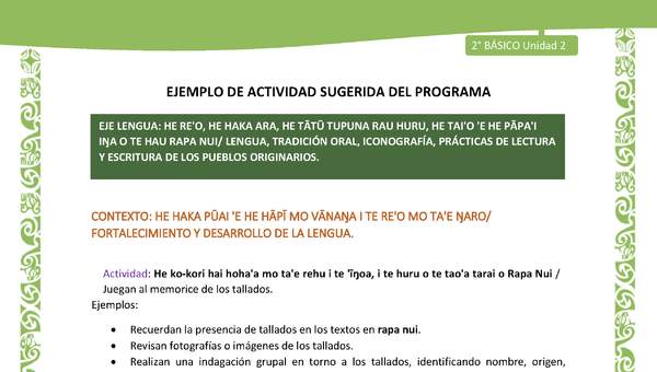 Actividad sugerida LC02 - Rapa Nui - U2 - N°16: Juegan al memorice de los tallados. Actividad sugerida LC02 - Rapa Nui - U2 - N°16: Juegan al memorice de los tallados.