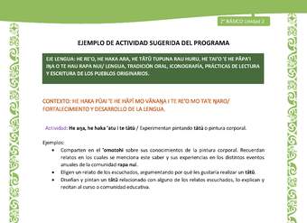 Actividad sugerida LC02 - Rapa Nui - U2 - N°19: Experimentan pintando tātū o pintura corporal. Actividad sugerida LC02 - Rapa Nui - U2 - N°19: Experimentan pintando tātū o pintura corporal.