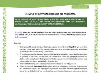 Actividad sugerida LC02 - Rapa Nui - U2 - N°32: Identifican el conocimiento ancestral Rapa Nui y la observación de la naturaleza. Actividad sugerida LC02 - Rapa Nui - U2 - N°32: Identifican el conocimiento ancestral Rapa Nui y la observación de la naturaleza.