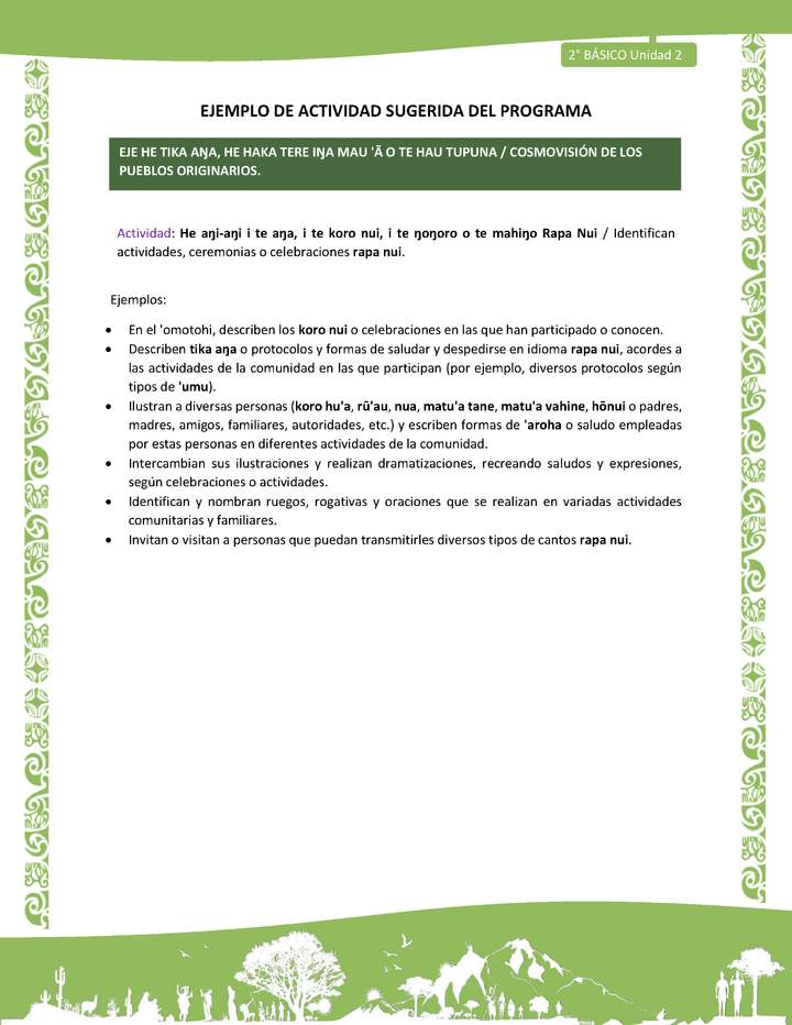 Actividad sugerida LC02 - Rapa Nui - U2 - N°28: Identifican actividades, ceremonias o celebraciones rapa nui. Actividad sugerida LC02 - Rapa Nui - U2 - N°28: Identifican actividades, ceremonias o celebraciones rapa nui.