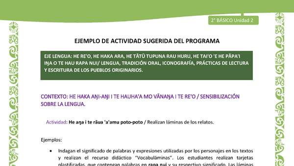 Actividad sugerida LC02 - Rapa Nui - U2 - N°03: Realizan láminas de los relatos. Actividad sugerida LC02 - Rapa Nui - U2 - N°03: Realizan láminas de los relatos.