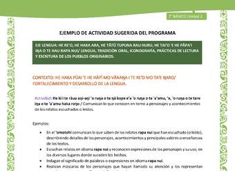 Actividad sugerida LC02 - Rapa Nui - U2 - N°11: Comunican lo que conocen en torno a personajes y acontecimientos de los relatos escuchados o leidos. Actividad sugerida LC02 - Rapa Nui - U2 - N°11: Comunican lo que conocen en torno a personajes y acontecimientos de los relatos escuchados o leidos.
