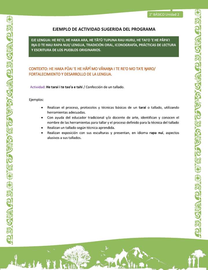 Actividad sugerida LC02 - Rapa Nui - U2 - N°18: Confección de un tallado. Actividad sugerida LC02 - Rapa Nui - U2 - N°18: Confección de un tallado.