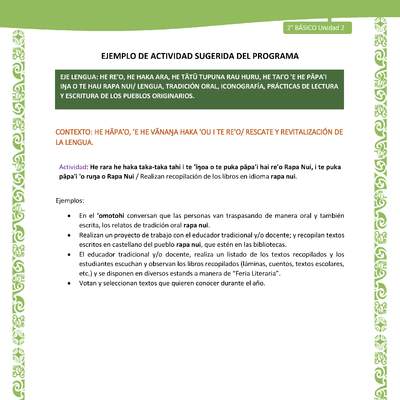 Actividad sugerida LC02 - Rapa Nui - U2 - N°07: Realizan recopilación de los libros en idioma rapa nui. Actividad sugerida LC02 - Rapa Nui - U2 - N°07: Realizan recopilación de los libros en idioma rapa nui.