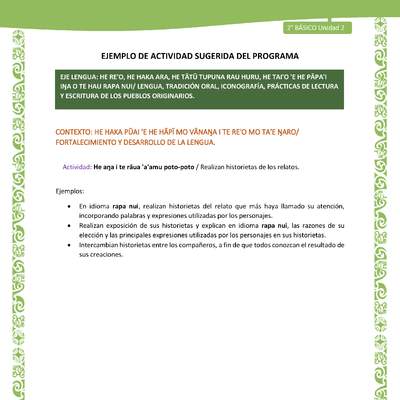 Actividad sugerida LC02 - Rapa Nui - U2 - N°14: Realizan historietas de los relatos. Actividad sugerida LC02 - Rapa Nui - U2 - N°14: Realizan historietas de los relatos.