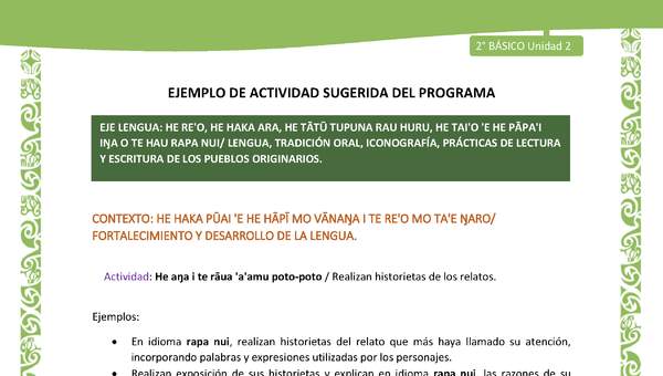 Actividad sugerida LC02 - Rapa Nui - U2 - N°14: Realizan historietas de los relatos. Actividad sugerida LC02 - Rapa Nui - U2 - N°14: Realizan historietas de los relatos.