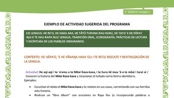 Actividad sugerida LC02 - Rapa Nui - U2 - N°09: Conocen la historia del Mōai Kava-kava y relacionan el tallado como forma identitaria. Actividad sugerida LC02 - Rapa Nui - U2 - N°09: Conocen la historia del Mōai Kava-kava y relacionan el tallado como forma identitaria.