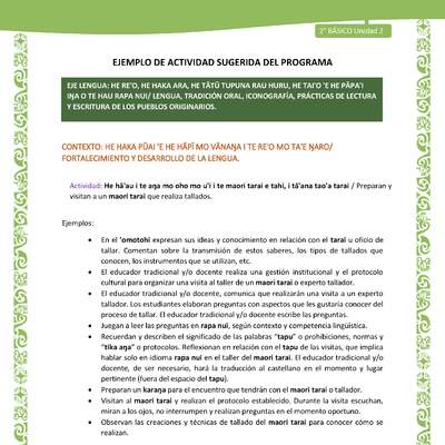 Actividad sugerida LC02 - Rapa Nui - U2 - N°17: Preparan y visitan a un maori tarai que realiza tallados. Actividad sugerida LC02 - Rapa Nui - U2 - N°17: Preparan y visitan a un maori tarai que realiza tallados.