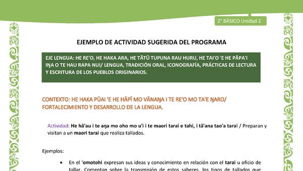 Actividad sugerida LC02 - Rapa Nui - U2 - N°17: Preparan y visitan a un maori tarai que realiza tallados. Actividad sugerida LC02 - Rapa Nui - U2 - N°17: Preparan y visitan a un maori tarai que realiza tallados.