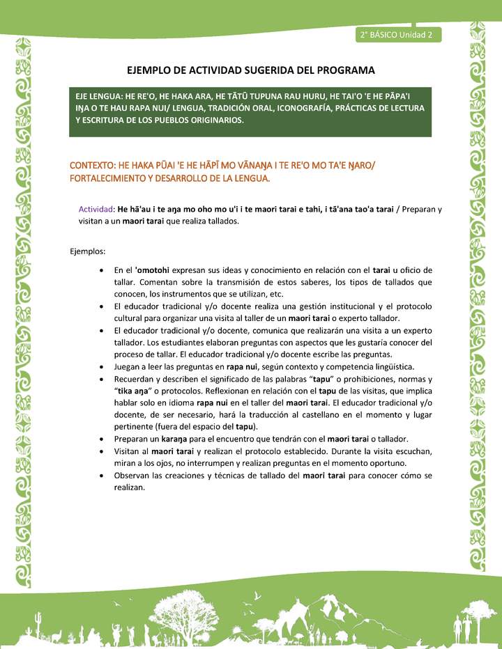 Actividad sugerida LC02 - Rapa Nui - U2 - N°17: Preparan y visitan a un maori tarai que realiza tallados. Actividad sugerida LC02 - Rapa Nui - U2 - N°17: Preparan y visitan a un maori tarai que realiza tallados.