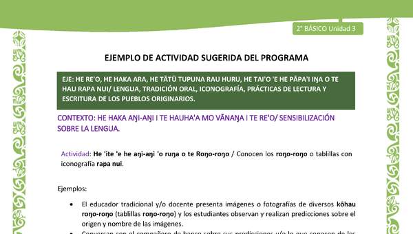 Actividad sugerida LC02 - Rapa Nui - U3 - N°02: Conocen los roŋo-roŋo o tablillas con iconografía rapa nui. Actividad sugerida LC02 - Rapa Nui - U3 - N°02: Conocen los roŋo-roŋo o tablillas con iconografía rapa nui.