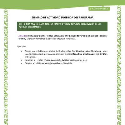 Actividad sugerida LC02 - Rapa Nui - U3 - N°11: Expresan elementos espirituales y realizan historietas. Actividad sugerida LC02 - Rapa Nui - U3 - N°11: Expresan elementos espirituales y realizan historietas.